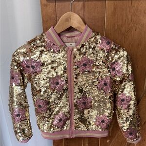H&M Sequins Zip-Up Jacket Light Pink Satin-Look Lining